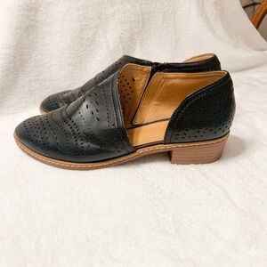 Black Perforated Cutout Ankle Booties - Low Block Heel Size 7.5 (Women’s)